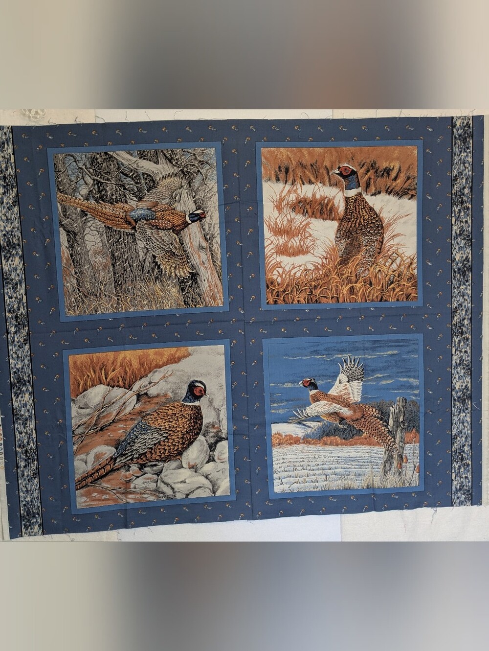 Blue and Brown Pheasant Decorative Tapestry Panel